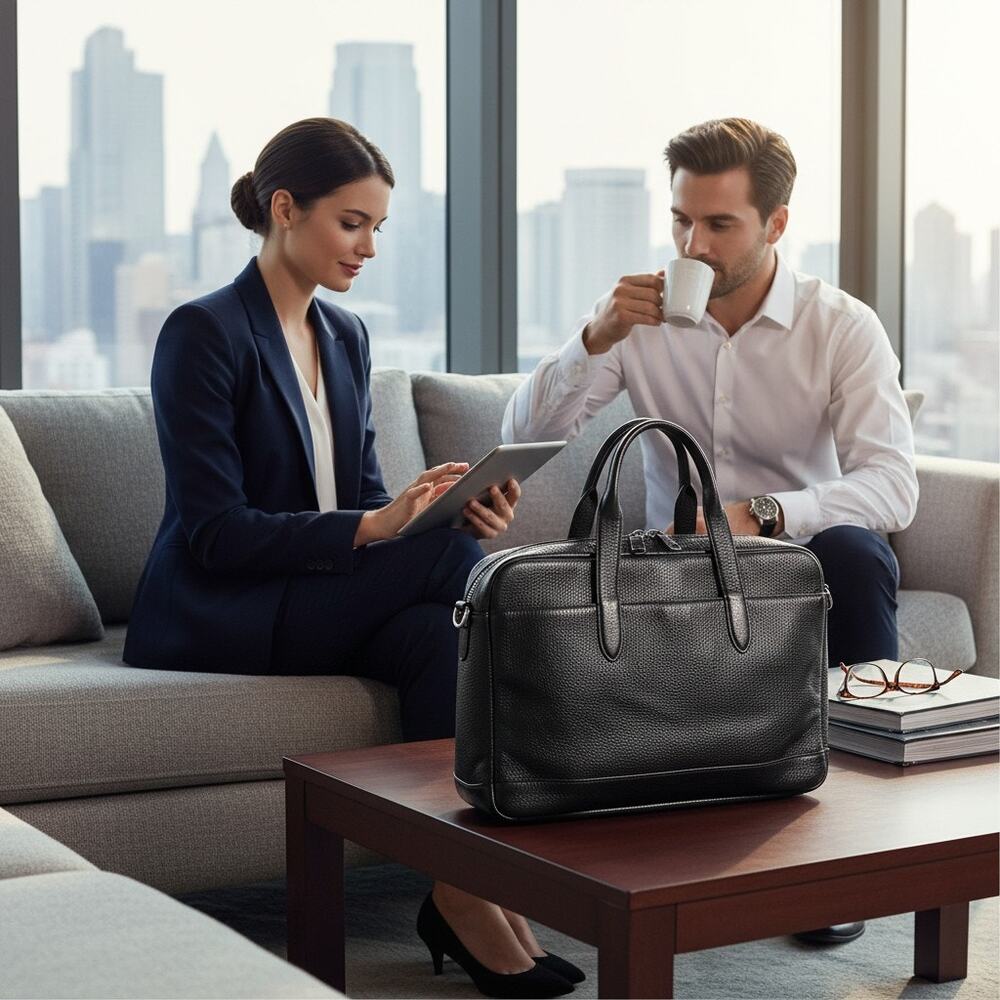 Coach F71761 Black Pebbled Leather Slim Briefcase Laptop Bag Business Tote